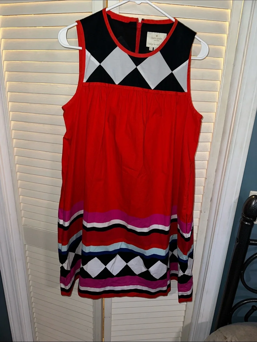 kate spadeRed Sleeveless Striped Diamond Dress